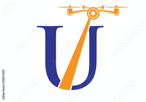 Initial Letter U Drone Logo Concept For Photography Symbol Vector Template