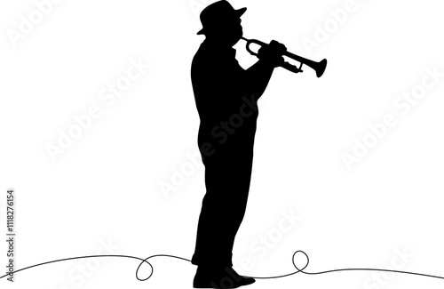 silhouette of a man playing the trumpet. trumpet player silhouette vector on transparent background