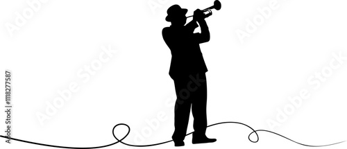 silhouette of trumpet player with line 