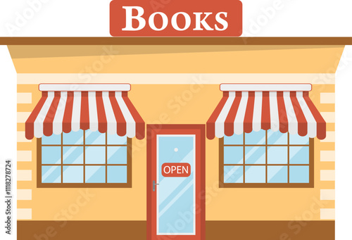 Bookstore, bookstore building isolated on white background. Vector, cartoon illustration. Vector.