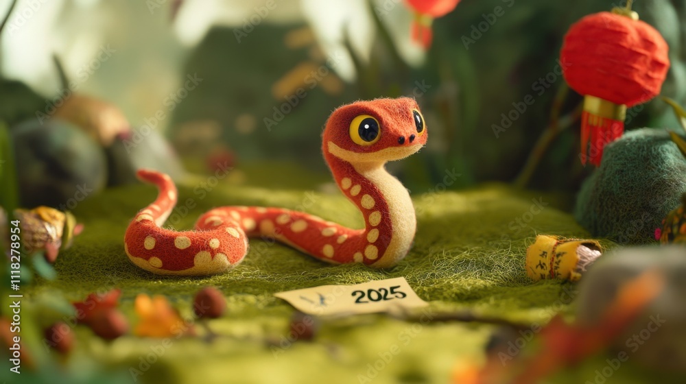 Obraz premium 2025 New Year Red Snake cartoon background