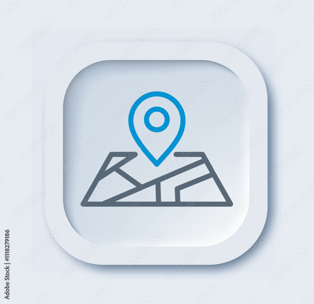 Repair linear icon. Map with blue GPS pin. Address of real estate and private property. Minimalistic ui and ux design for website. Outline vector illustration Repair linear icon. Map with blue GPS pin. Address of real estate and private property. Minimalistic ui and ux design for website. Outline vector illustration