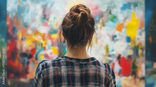 Woman admiring abstract art. photo