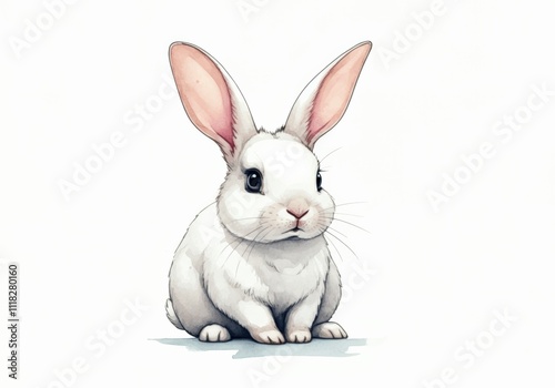 Adorable Watercolor White Rabbit