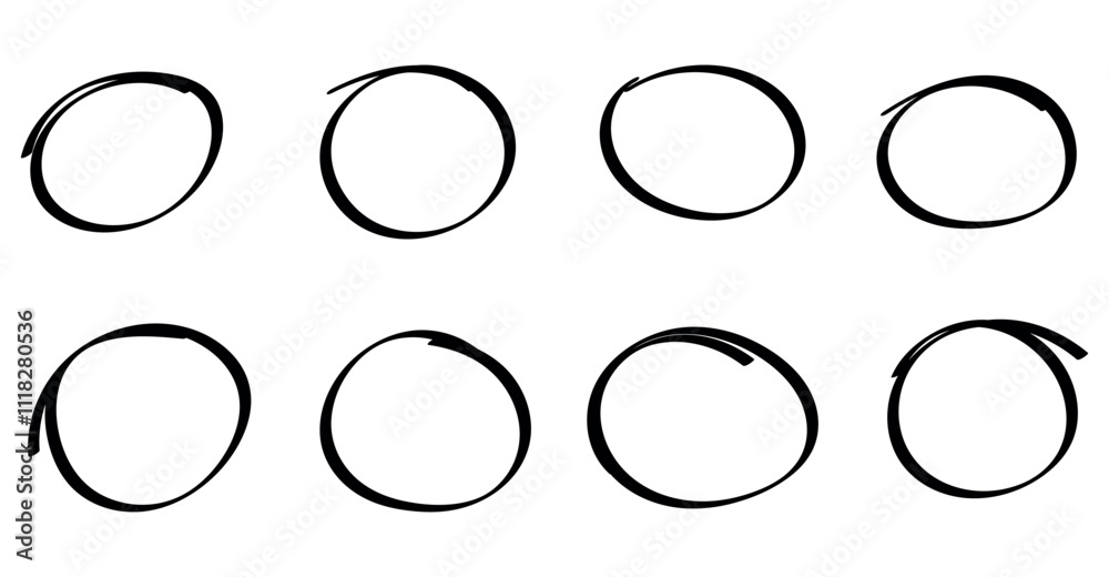 Hand drawn circle line sketch set. Vector circular scribble doodle round circles for message note mark design element. Pencil or pen graffiti bubble or ball draft illustration Hand drawn circle line sketch set. Vector circular scribble doodle round circles for message note mark design element. Pencil or pen graffiti bubble or ball draft illustration