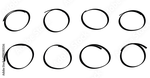 Hand drawn circle line sketch set. Vector circular scribble doodle round circles for message note mark design element. Pencil or pen graffiti bubble or ball draft illustration