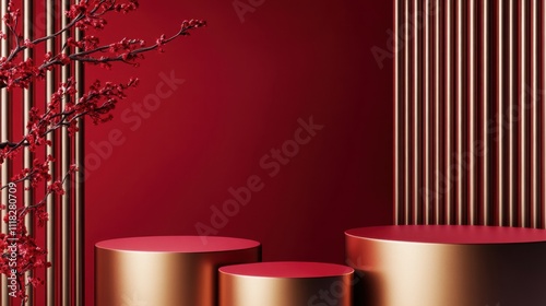 Chinese style red gold e-commerce booth design