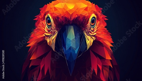 Vibrant Close-Up of a Parrot's Face Reflecting Animal Digital Evolution Theme photo