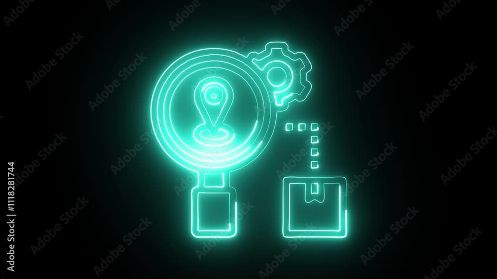 glowing neon tracking icon isolated on black background. HD video motion graphic animation glowing neon tracking icon isolated on black background. HD video motion graphic animation