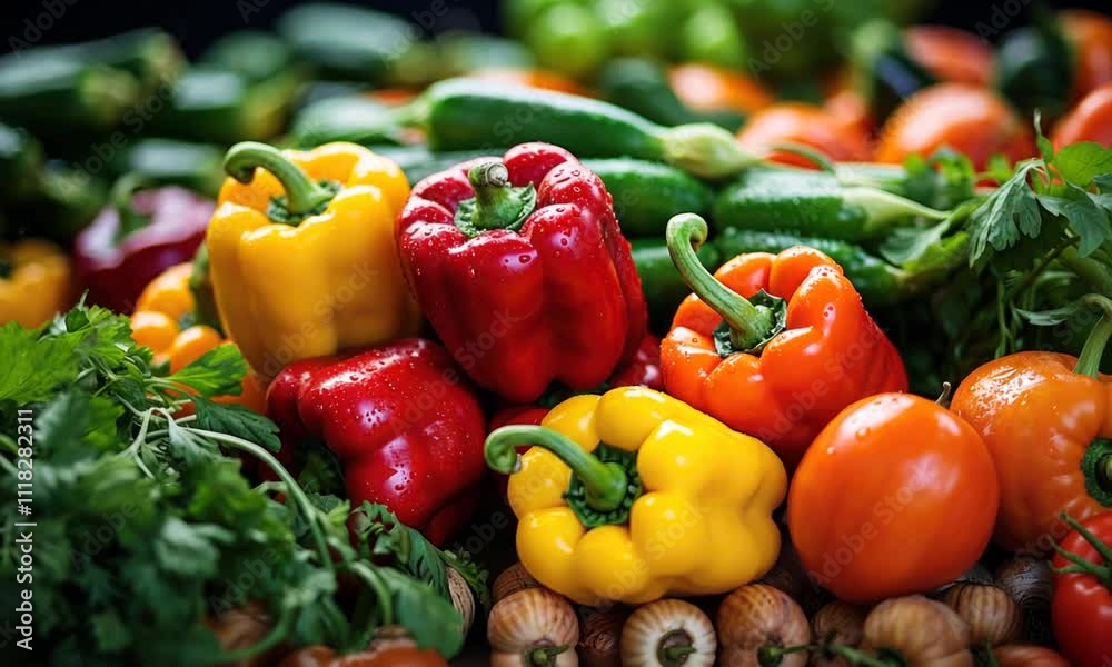 Colorful bell peppers and fresh vegetables.