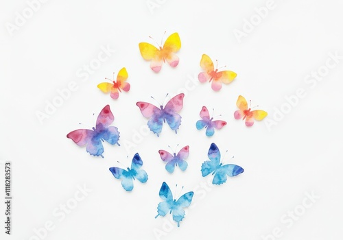 Colorful Watercolor Butterflies on White Background