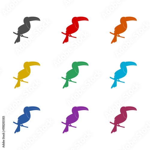 Toucan bird icon isolated on white background. Set icons colorful