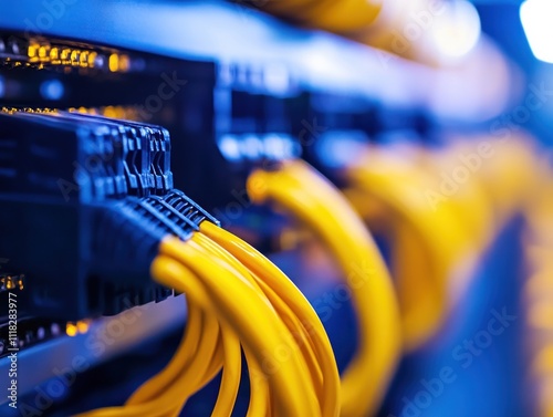 Network cables plugged into server equipment