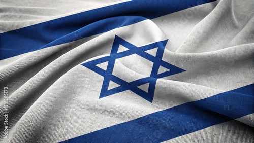 Close-Up of Israeli Flag Waving with Star of David Symbol