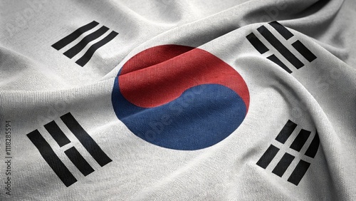 Close-Up Of South Korean Flag With Fabric Texture And Colors photo