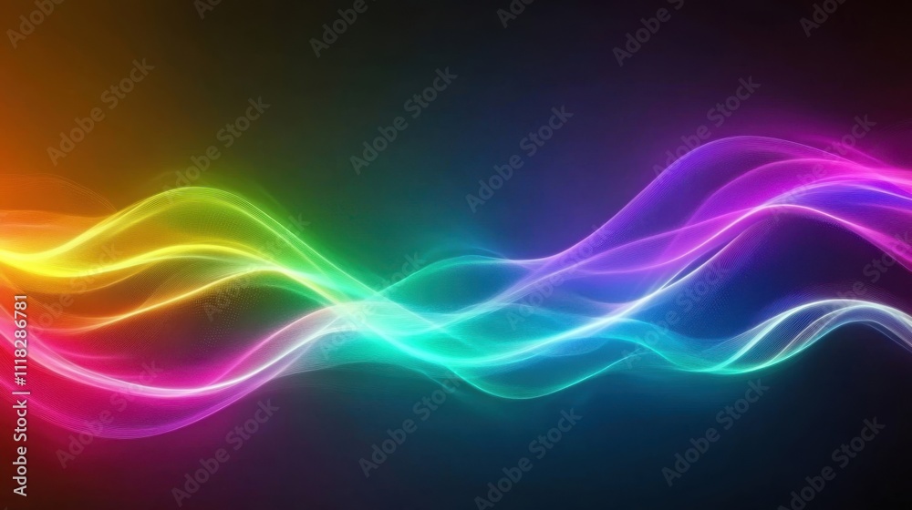 Naklejka premium Colorful light waves create a mesmerizing display of vibrant patterns against a dark background