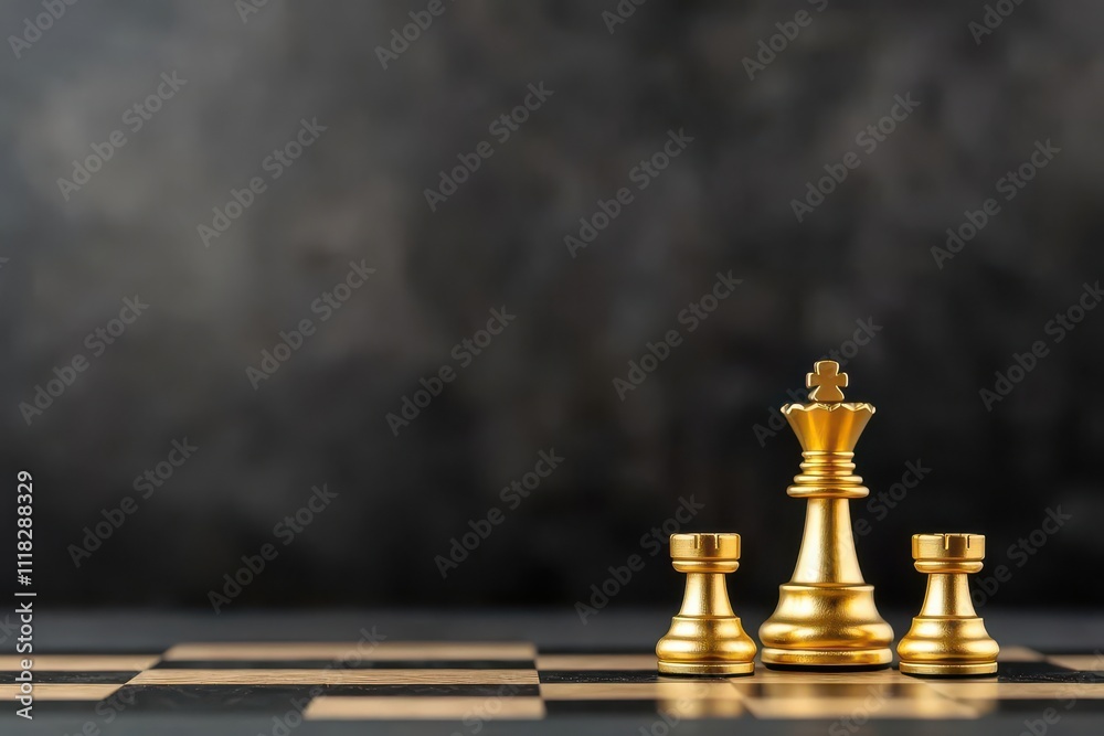 economic windfall concept. A chessboard with pieces of gold representing strategic moves in economic growth and success