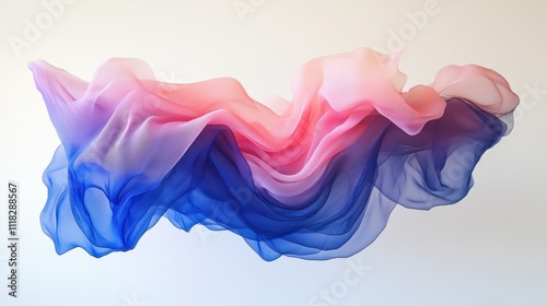 A flowing abstract design featuring soft gradients of pink, blue, and white fabric-like textures.