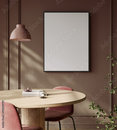 Fototapeta Naklejka Na Ścianę i Meble -  Poster frame mockup in trendy 2025 color interior, 3d rendering