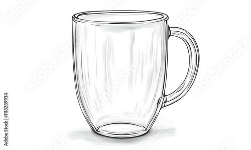 Glass mug or cup, Hand-drawn, etched, engraved style in black and. white