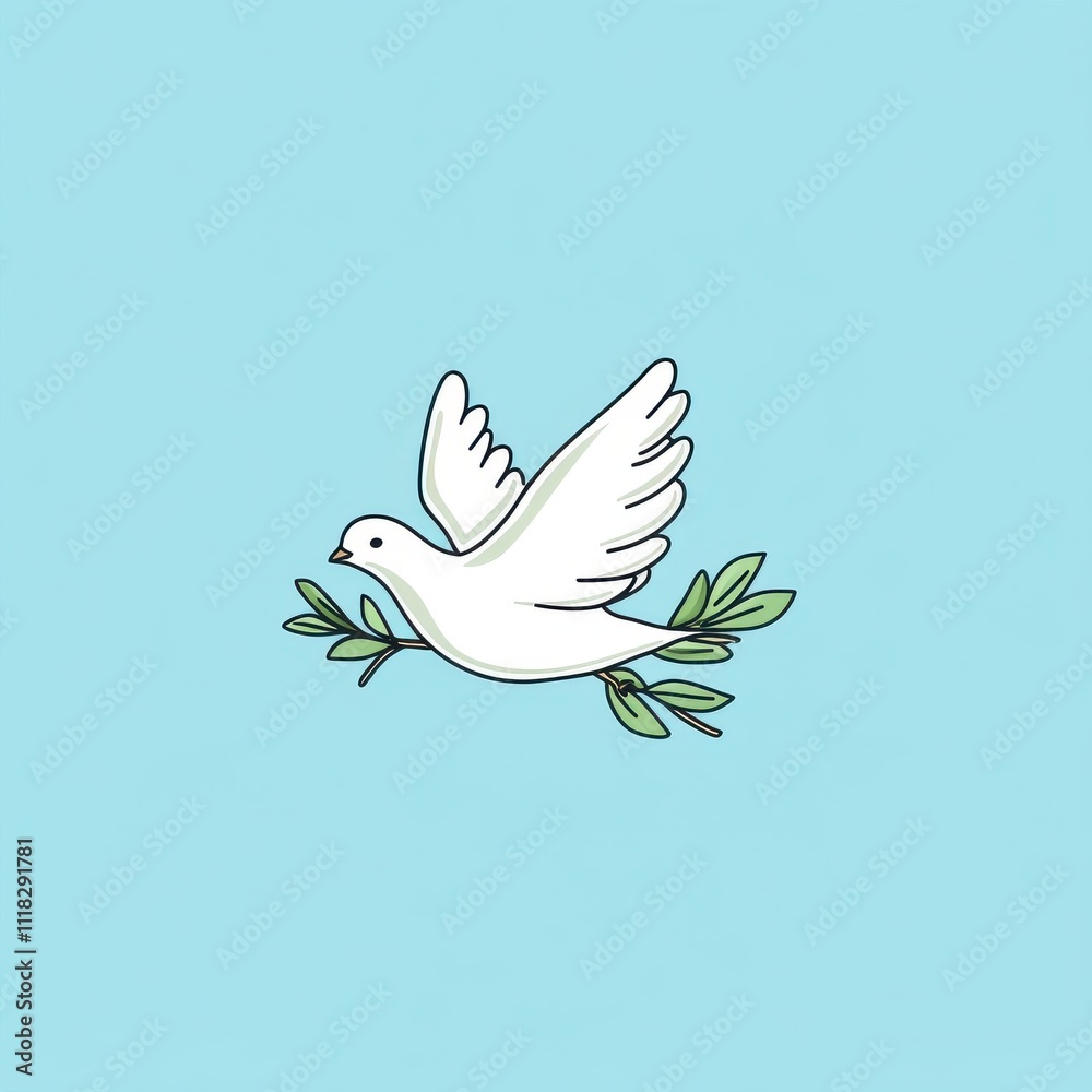 Elegant white dove with an olive branch in a soft blue abstract design
Elegant white dove with an olive branch in a soft blue abstract design