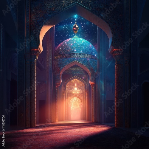 Belief in prophethood symbolized with glowing divine guidance, subtle retro hues creating a serene Islamic masterpiece photo