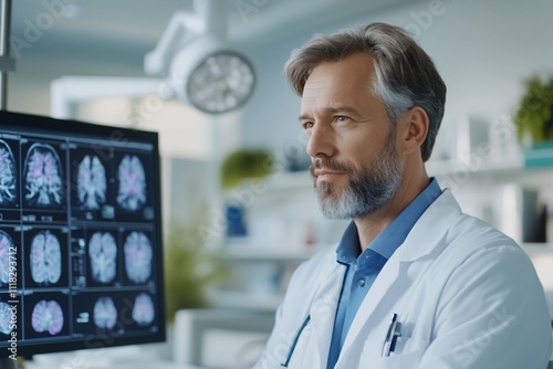 Wallpaper Mural Doctor analyzing brain scans in a modern medical office. Torontodigital.ca