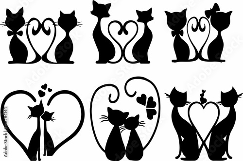 Romantic Cat Couple Silhouette Art