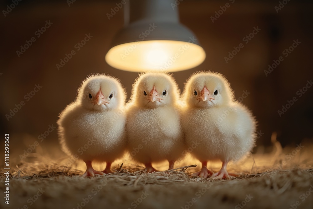 adorable farm animals, fluffy baby chicks cuddling under a warm lamp in a cozy farm coop, chirping softly together adorable farm animals, fluffy baby chicks cuddling under a warm lamp in a cozy farm coop, chirping softly together