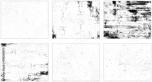 Destroyed grunge scratches plaster on aged painted brushed surface vector. Set of vector paint brush stroke, ink splash and grungy decoration.