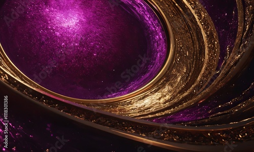 A magical painting with shimmering purple and black, styled in dark scarlet and light gold