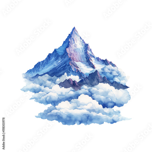 mountain peak in the clouds vector illustration in watercolor style