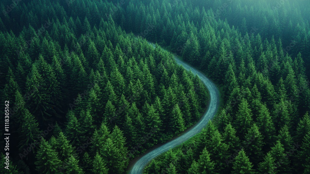Serene Aerial View of Winding Road Through Lush Green Forest Serene Aerial View of Winding Road Through Lush Green Forest