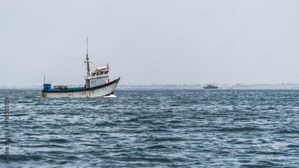 Fototapeta premium A Peruvian fishing boat underway