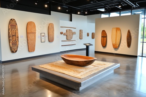 A cultural exhibit in a museum featuring ancient artifacts, costumes, and tools from a bygone era
