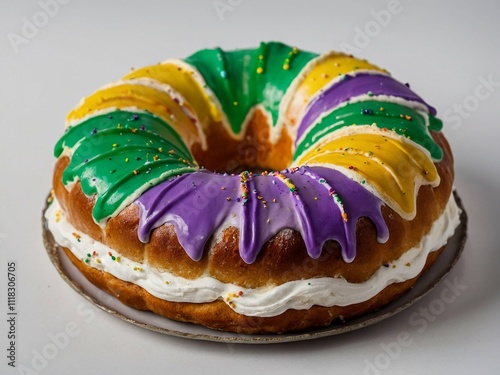 Easter cake with multi-colored cream on a light background photo