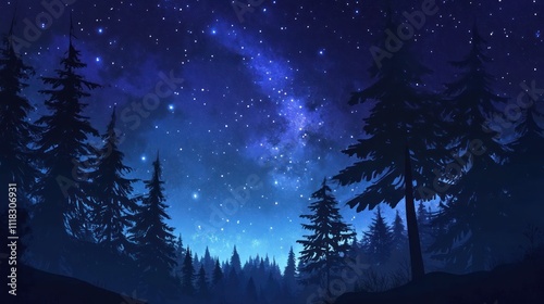 Starry Night in the Pine Forest: A Celestial Landscape