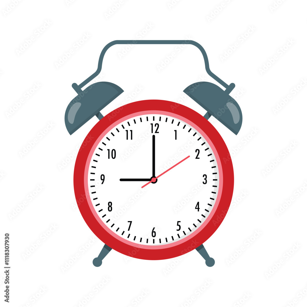 Simple alarm clock flat vector design on white background Simple alarm clock flat vector design on white background