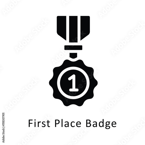 First Place Badge Vector Glyph Icon. Eps 10 File