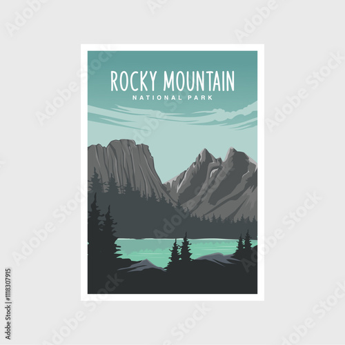 Rocky Mountain poster1.epsRocky Mountain National Park poster illustration, beautiful river lake mountain scenery poster design
