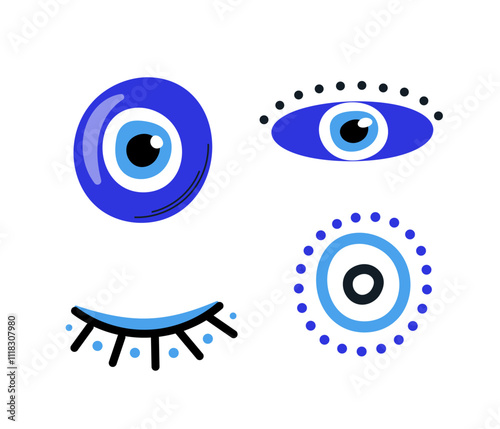 Turkish evil eye. Traditional turkish amulet with blue eye. Protection from evil spirits. Mysticism and esotericism, religion and occultism. Flat vector illustration