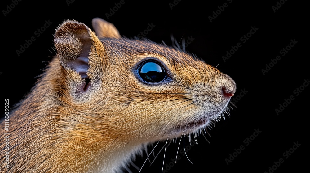 Curious Critter: A close-up portrait of a tiny, inquisitive squirrel with bright blue eyes, captured against a dramatic black background. Curious Critter: A close-up portrait of a tiny, inquisitive squirrel with bright blue eyes, captured against a dramatic black background.