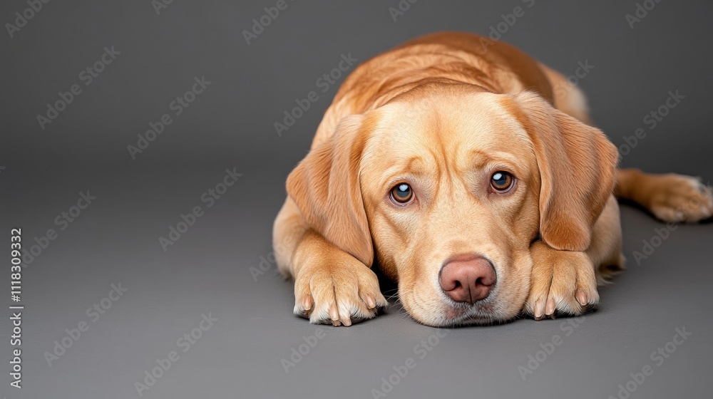 Loyal Look: a captivating portrait of a calm yellow dog with a look of adoration. Capturing the soft textures and gentle demeanor of the animal with precision. Loyal Look: a captivating portrait of a calm yellow dog with a look of adoration. Capturing the soft textures and gentle demeanor of the animal with precision.