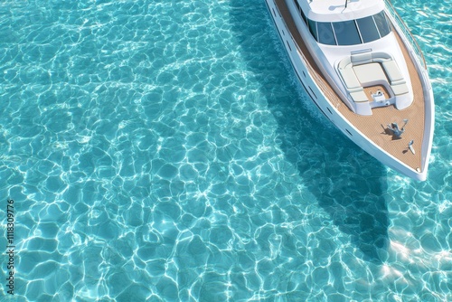A hyper-realistic close-up of a cruise ship bow cutting through crystal-clear waters, with intricate reflections and wave details
