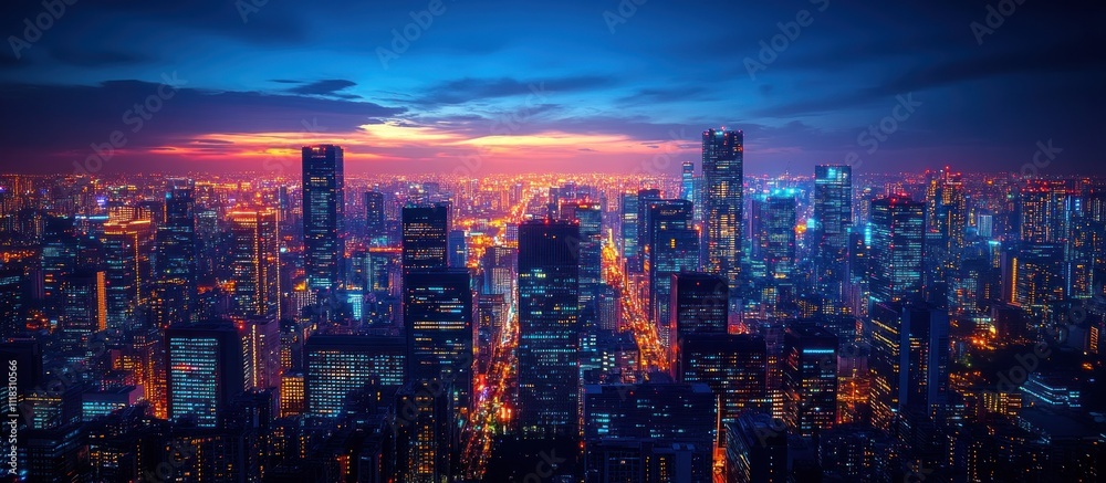 Obraz premium Nightfall over the Cityscape