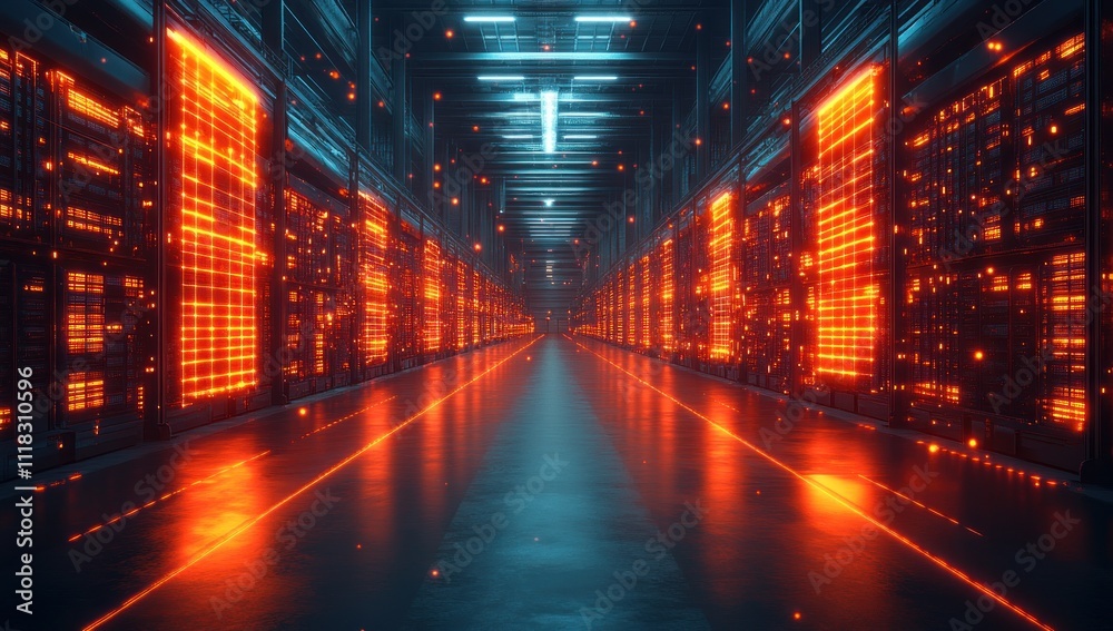 Futuristic Server Room with Glowing Lights Futuristic Server Room with Glowing Lights