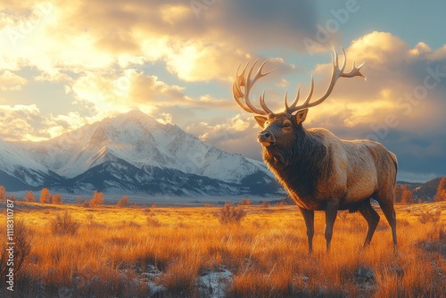 Majestic Elk at Sunset in the Mountains