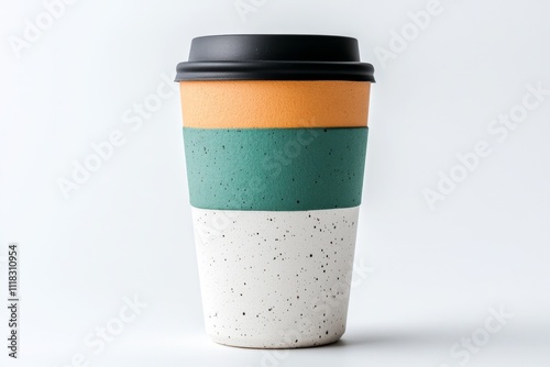 A minimalist representation of a takeaway coffee cup with clean geometric shapes and muted earth tones photo