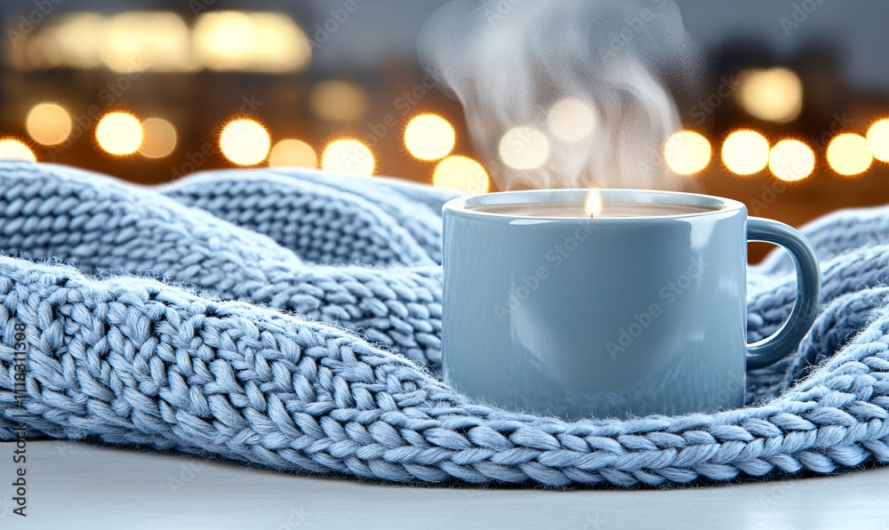 Cozy Morning Coffee with Warm Blanket and Steam Cozy Morning Coffee with Warm Blanket and Steam