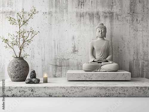 Serene Buddha Sculpture in Minimalist Interior Design photo